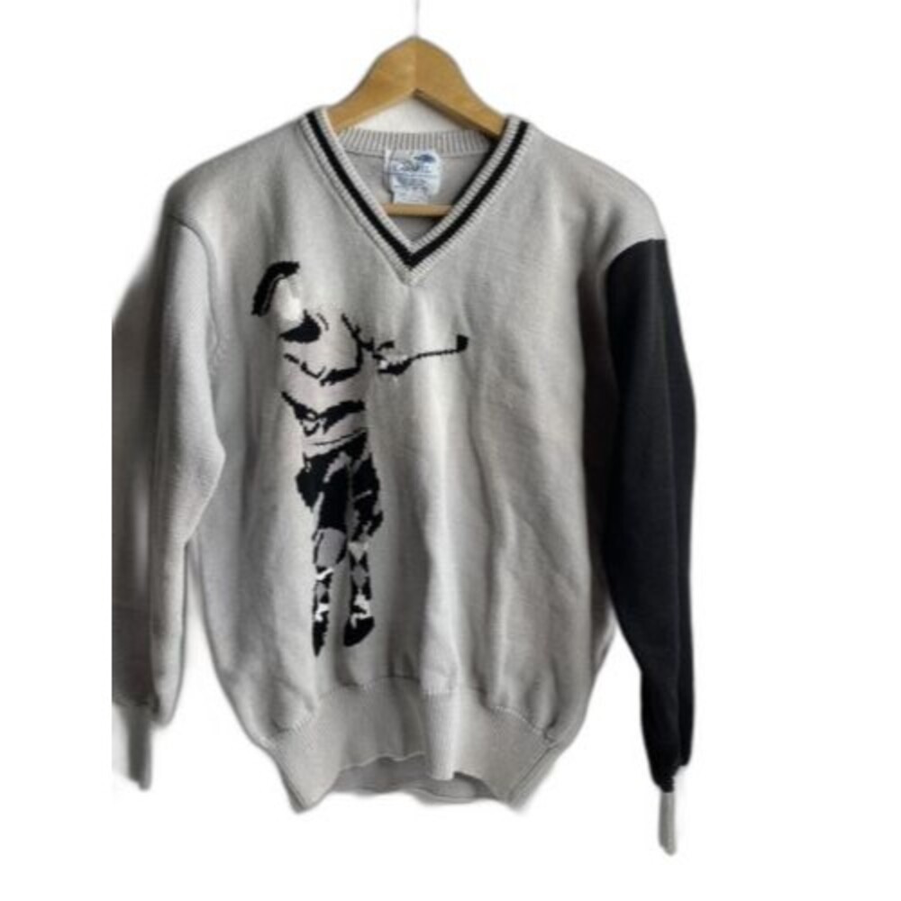 Carmel California Sportswear Vintage 1970’s Golf Cotton Knit Sweater Mens Gray